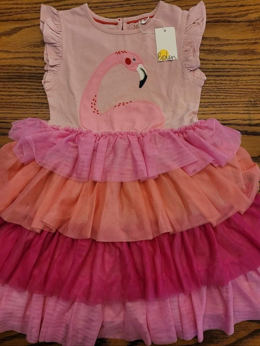 Nwt Mini Boden flamingo tulle pink dress.  Size 7-8 z girls summer dress
